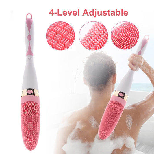 Bath Brush 4 Vibration Levels Electric Shower Massager Silicone Bath Brush Long Handle Body Cleansing Brush Shower Bathing Tools