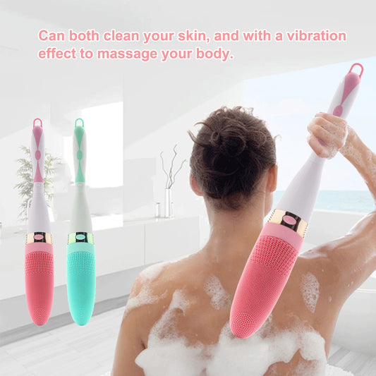 Bath Brush 4 Vibration Levels Electric Shower Massager Silicone Bath Brush Long Handle Body Cleansing Brush Shower Bathing Tools