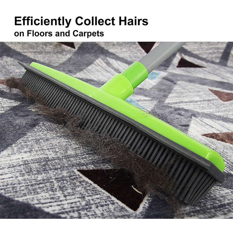 Broom with Squeegee made from Natural Rubber, Multi-Surface and Pet Hair Removal