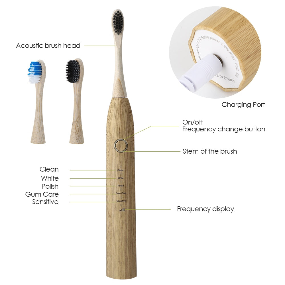 Ultrasonic Sonic Bamboo Electric Toothbrush