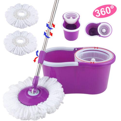 Microfiber Spinning Magic Spin Mop W/Bucket 2 Heads Rotating 360° Easy Floor Mop Washable Plastic Handle